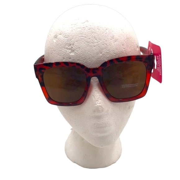 Lunettes 🕶 De Soleil Oversized Red Square Frame Sunglasses - Picture 3 of 6